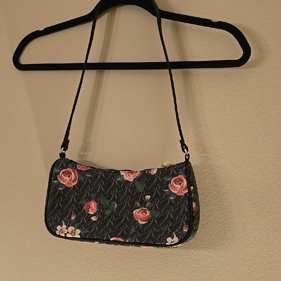 Handbags - Vintage Rampage Black and Pink Floral Shoulder Bag with Textured Surface